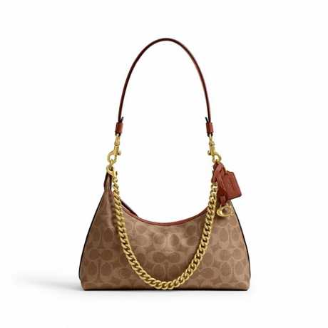 COACH蔻驰Juliet25号可拆卸链条帆布单肩包手提包棕色