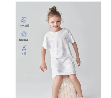 爱慕儿童小马宝莉梦幻夏日女孩短袖睡裙AK144C151[90 白底小马满印]