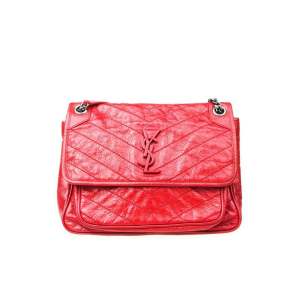 95新 Yves Saint Laurent/圣罗兰红色复古油蜡皮NIKI系列女士单肩包 95新