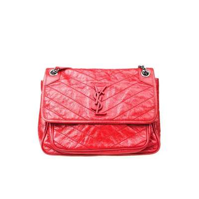 95新 Yves Saint Laurent/圣罗兰红色复古油蜡皮NIKI系列女士单肩包 95新