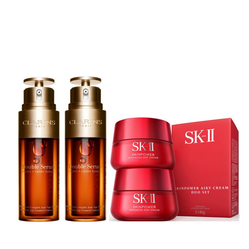 【组合商品】娇韵诗双萃焕活修护精华露 100ml*2+SK-II 致臻赋能焕采精华霜 (轻盈型) 双瓶装 2*80g