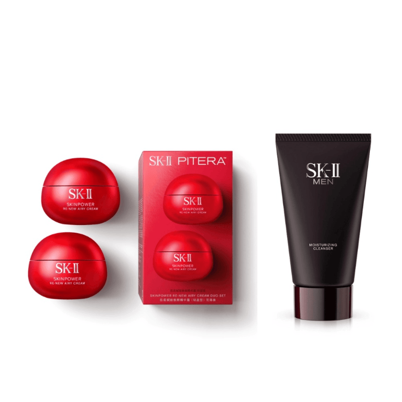 【618精选】SK II大红瓶（轻盈型）套装+男士保湿洁面 80g+80g+120g