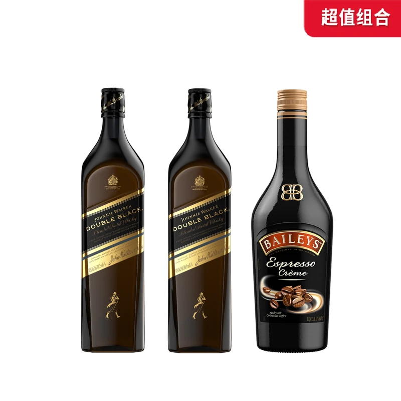【超值组合】尊尼获加深邃醇黑牌苏格兰威士忌1L*2+百利EspressoCreme甜酒17%VOL 1L（最佳试饮期到23年8月）*1