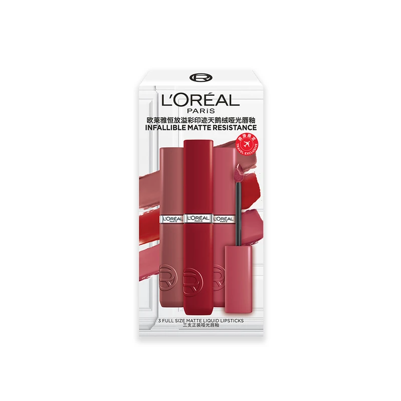 L'OREAL PARIS欧莱雅恒放溢彩印迹天鹅绒哑光唇釉5ml*3
