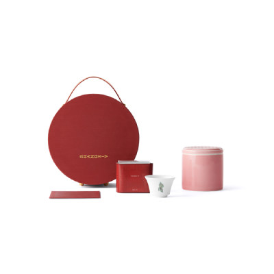 上下 茶叶+茶具 圆形礼盒套装[粉色]