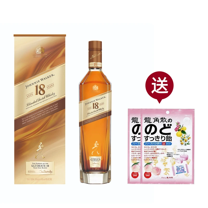 尊尼获加18年苏格兰威士忌公升装*1 赠 ryukakusan龙角散草本润 夹心糖白桃味80g*2