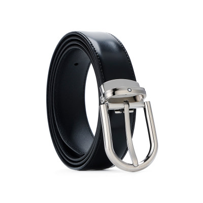 万宝龙 马蹄形闪亮镀钯针扣单面皮带 黑色